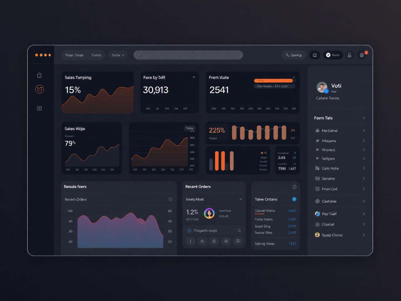 Painel da Voti Tools com métricas de vendas e gráficos em modo escuro